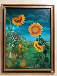 Buy GENERALIC, JOSIP,  Sunflowers ,Reverse Oil On Glass, Croatian Naive Art • 10,233.49£