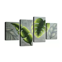 Buy Canvas Painting Picture Hand Paint Home Decor Wall Art Green Leaves Abstract • 45.75£