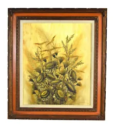 Buy Vintage 1970’s Signed Sepia Oil Painting Still Life Sunflowers In Carved Frame • 373.27£