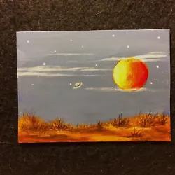Buy ACEO Original Acrylic Landscape Painting UFO Alien Space Mojave Desert Area 51 • 5.81£