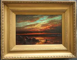 Buy INCREDIBLE C1905 SEASCAPE At SUNSET SIGNED TONALIST Antique Oil Painting • 125£