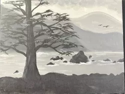 Buy Moody Black And White Coastal Tree Mountain Oregon Coast Original Oil Painting • 33.07£