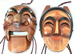 Buy Set Of 2 Carved 11  Wooden Masks Drama Hanging Tie Yangban Traditional Korean • 40.31£
