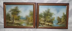 Buy 2 X Small Vintage Original Oil On Canvas Painting -Forest Woodland Scene 30x24cm • 25.95£