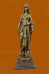 Buy Handcrafted Bronze Sculpture SALE Brown W Wheat , Of Bundle A With Woman Young • 196.76£