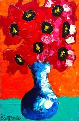 Buy RED POPPIES PAINTING Upcycled CB 18  X 27  Original SWARTZMILLER DNA SIGNED ART • 188.05£