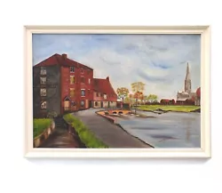 Buy Vintage Oil Painting English Landscape Old Mill Hotel Salisbury Cathedral Framed • 30£