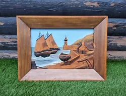 Buy Hand Carved Thick Panel Fishing Boats Harbour Seascape Original Framed Painting  • 128£