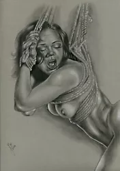 Buy Nude Drawing Art Print Signed Drawing Realism Pencil Print Kinky Female BDSM A4 • 8.56£