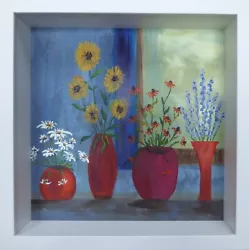 Buy Flowers In The Window : Original Framed Painting, Daisies, Sunflowers, Art, • 65£
