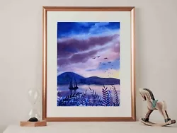 Buy Sunset Over Lake | Original Hand Painted | Watercolour Painting | Landscape | A5 • 30£