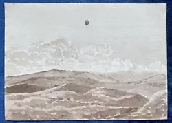Buy Antique Landscape Sepia-Tone Watercolour - Hot Air Balloon, George Chance C.1880 • 8£