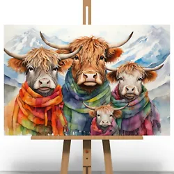 Buy Highland Cow Family Canvas Print Picture Painting Gift Modern Wall Art Tartan • 13.99£