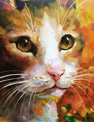 Buy Wall Art, Digital Image Picture Photo Wallpaper Background, Cat Face Oil Art • 1.51£