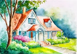 Buy Small Painting Watercolor House Decor Landscape Original Art House Drawing 6x8  • 23.98£