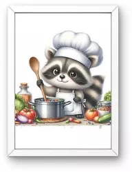 Buy Printable Digital Wall Art, Cute Chef Raccoon, Kitchen Wall Art Download • 0.99£