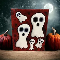 Buy Ghosts Original Painting On Canvas Spooky Art Halloween Dead Gothic 8x10 Red • 41.34£