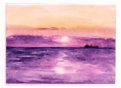 Buy ACEO - Original Miniature Watercolour Seascape Painting Of A Sunset • 6£