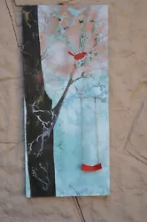 Buy Abstract Original Acrylic Painting. Red Bird & Swing  BE STILL & KNOW  Psalm 46 • 41.21£