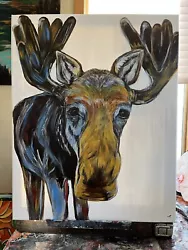 Buy “Blue Moose” 16x20 Acrylic Paintings On Canvas Hand Painted Original Moose Anima • 176.86£