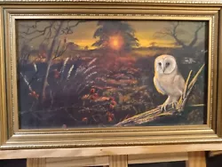 Buy Vintage Oil Painting On Board Wild Life Owl On Sunset Framed Signed • 38£