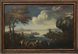 Buy 17th Century Italian Panoramic Landscape With People River Animals And Cows • 8,268.69£
