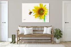 Buy Sunflower And Bee Painting Large A2 Canvas Sunflower FREE DELIVERY • 19.99£