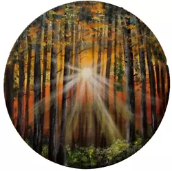 Buy Original On Round Canvas, Woods Sunshine Painting, Home Decor On 25.5 Cm Approx • 22.77£