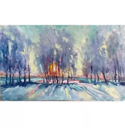 Buy Winter Landscape Original Oil Painting Snowy Trees Christmas Decor Forest 12x20 • 133.56£