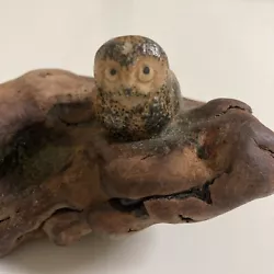 Buy Vintage Owl Sitting On Driftwood Folk Art Decor Brown Stone Miniature Owl Figure • 17.27£