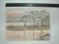Buy SUNSET LAKE RIVER TREES IN MOUNTAIN HILLS Scottish Vintage Watercolour Painting • 2£