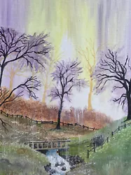 Buy Original Painting Acrylic Woodland Rain Pretty Water Trees Reflections Fence • 17£