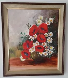 Buy Vintage Poppy Red Flower Oil On Board Artist Signed Jean Whitehurst • 212.62£