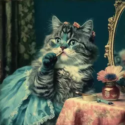 Buy Louis Wain Cute Valentine's Cat Putting On Makeup Painting 8x8 Canvas Art Print • 11.84£