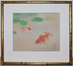 Buy Decorative Signed Japanese Watercolor Painting Goldfishes Unknown Artist Framed • 158.24£