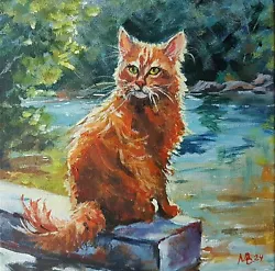Buy Orange Cat Painting Original Animal Pet Feline Kitten Impressionism Collectible • 183.77£