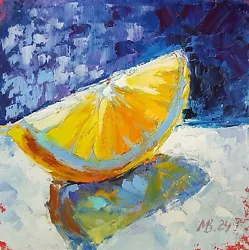 Buy Vibrant Lemon Slice Modern Hand Painted Oil Art Abstract Still Life Painting • 123.62£