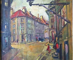 Buy Danish Painting Oil On Canvas. Cross Roads Street Scene • 65£