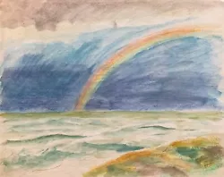 Buy Watercolor Erich Theodor Holtz Wustrow Rainbow Over The Baltic Sea Beach • 361.57£