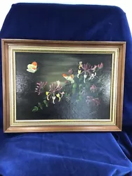 Buy Vintage Signed Oil On Board Floral Framed Picture Cynthia Stephens Butterfly’s • 65£