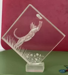 Buy VTG Carved Lucite Laser Etched Acrylic Sculpture - Cat Leaping For Butterfly • 23.38£