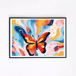 Buy Butterfly Abstract Colour Painting Illustration 7x5 Retro Decor Wall Art Print  • 3.95£