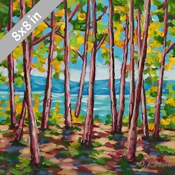 Buy Landscape Painting Original 8x8 Acrylic Painting Forest Wall Art Tree Lake Art • 62.26£