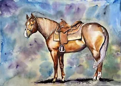 Buy COA Original Watercolor Art Painting American Quarter Horse A3 11”x14” Vintage • 126£