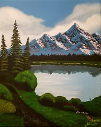 Buy Mountain Paths Acrylic Painting On Canvas In The Style Of Bob Ross NEW • 40£