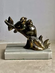 Buy Art Deco Bookend/paperweight Of Birds On A Branch In Cast Metal On White Marble • 35£