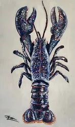 Buy  Original Oil Painting Of A Lobster On Distressed Wood - John Green Fine Arts • 28£