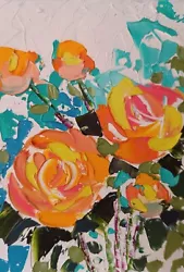 Buy Handmade Original Impasto Yellow Rose Flowers Floral Oil Painting 5 By 7 Inches • 33.15£