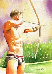 Buy PRINT Of Original Art Work Watercolor Painting Gay Male Nude  Archer  • 17.95£