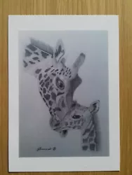 Buy GIRAFFE & CALF Love A5 Print PICTURE Gift Art Drawing WILD ANIMAL • 1.25£